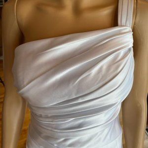 * Bill Levkoff Wh Satin 1 Shoulder Floor Length Wedding Dress Bridal Gown Size 4
